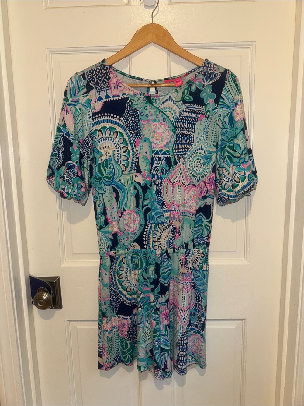 Lilly Pulitzer Floral Paisley Short Sleeve Romper - Navy/Teal/Pink/White size S